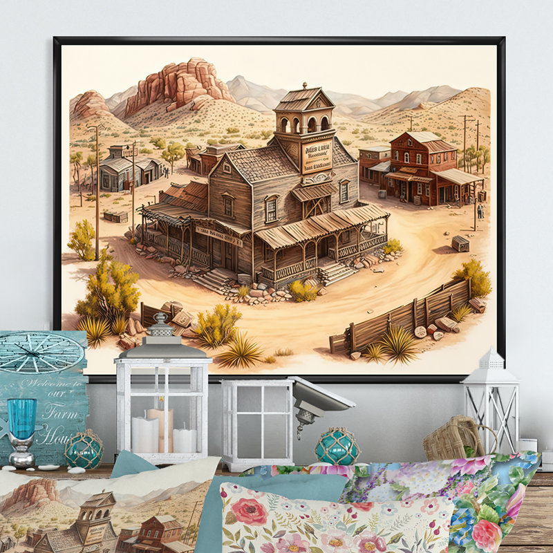 Arizona Wild West Town I - Impression sur toile, Cadre flottant noir, H 12 po x l 20 po x P 1 po