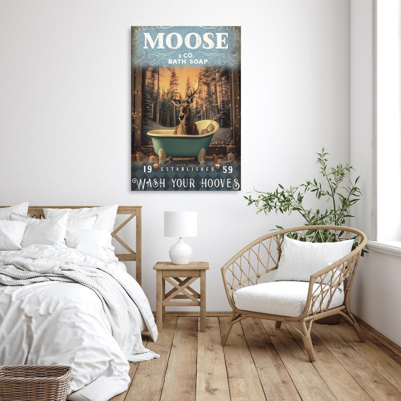 «Moose Bath Soap», reproduction d'art graphique sur toile tendue 1 pièce | 0358, H 36 po x l 24 po x P 1,25 po