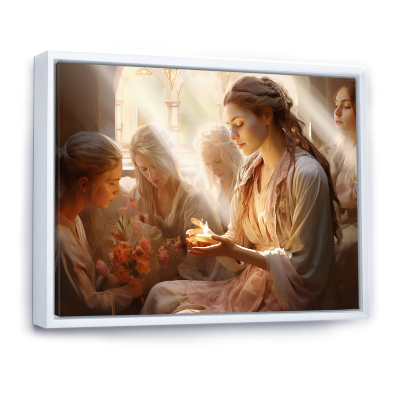 Folk Religion Miracles Embrace - impression, H 30 po x l 40 po x P 1,5 po, Cadre flottant blanc