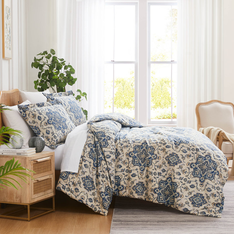 Persia oversized duvet cover set, King Duvet Cover + 2 King Shams, Indigo