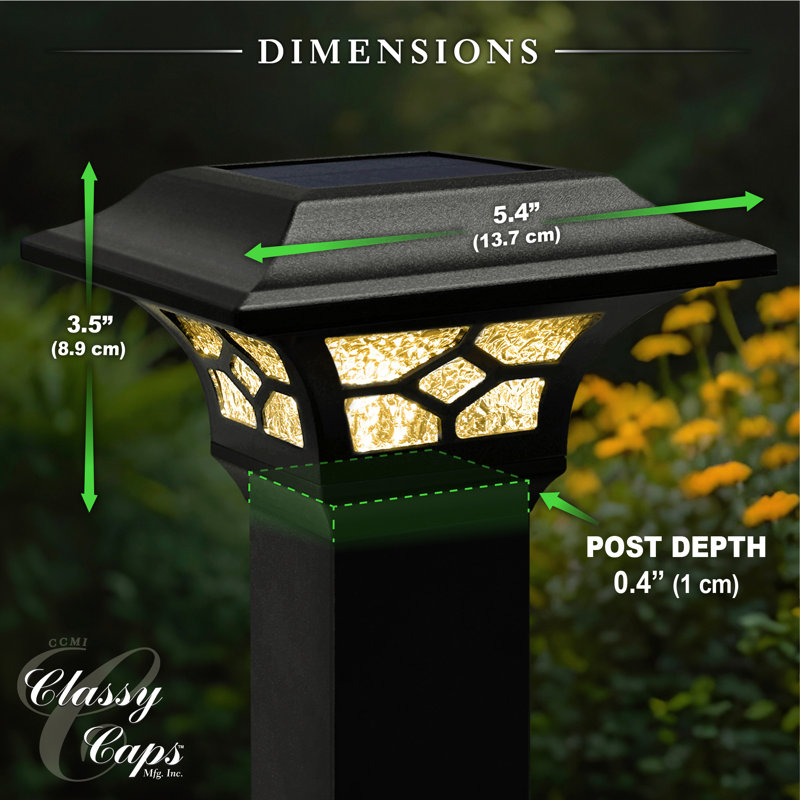 Powder Coated Finish Solar Powered and Battery Powered Integrated LED Aluminium Fence Post Cap Light 2.5 in. x 2.5 in. with Base Adapter Included