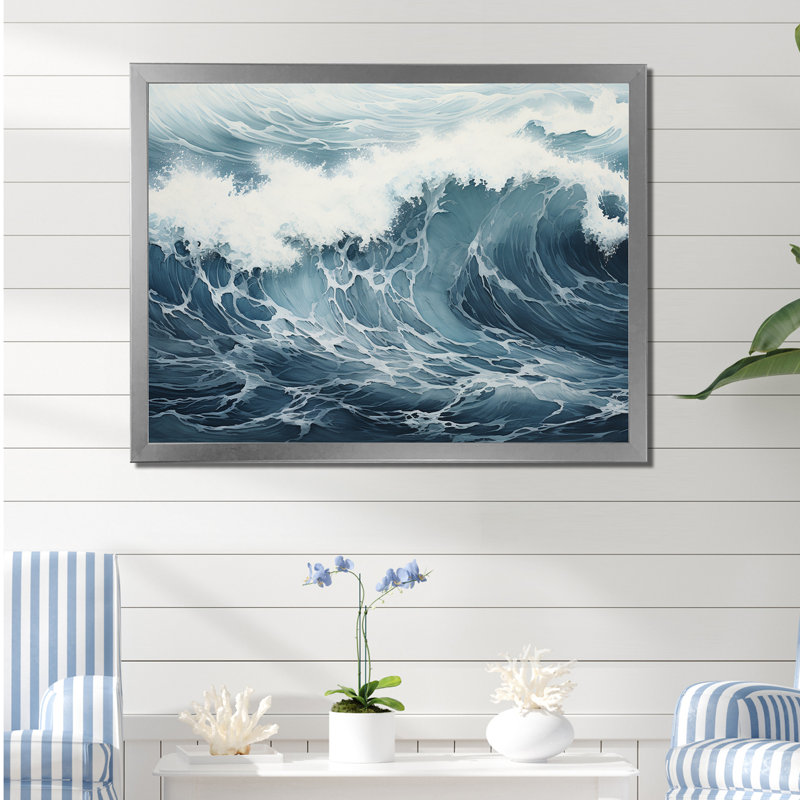 Minimalisme océan tempête I sur toile, Cadre simple argenté, H 12 po x l 20 po x P 1 po