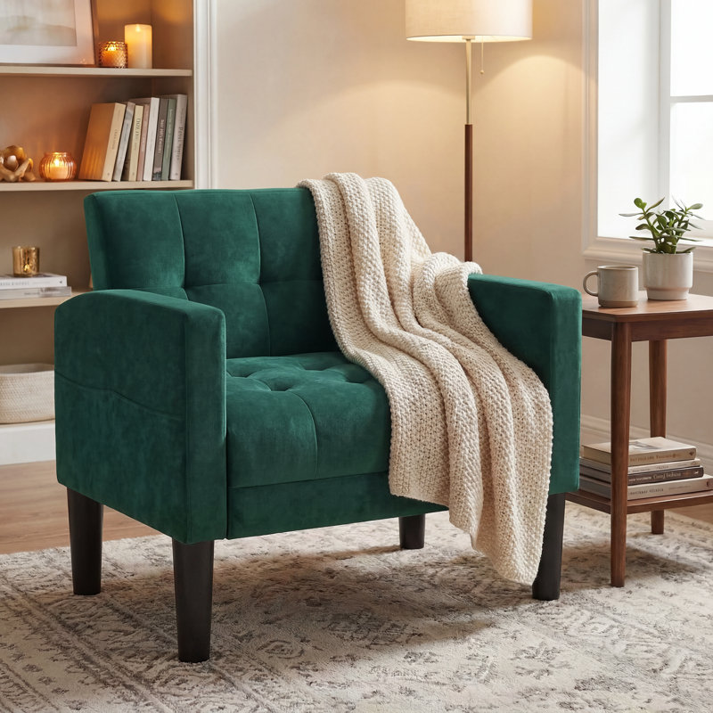 Upholstered Armchair, Velvet Green