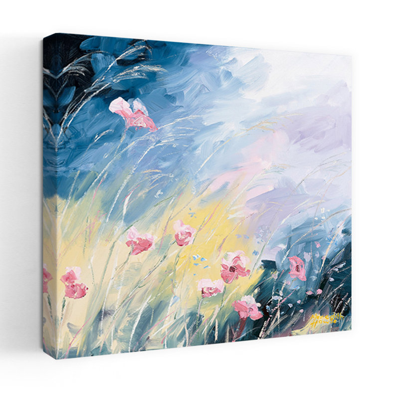 Fleurs abstraites se balançant dans la brise, art contemporain abstrait, H 32 po x l 32 po