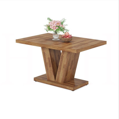 47.24" Walnut Brown Dining Table, Farmhouse Wooden Kitchen Dinner Table with Duty Pedestal for 4-6 People