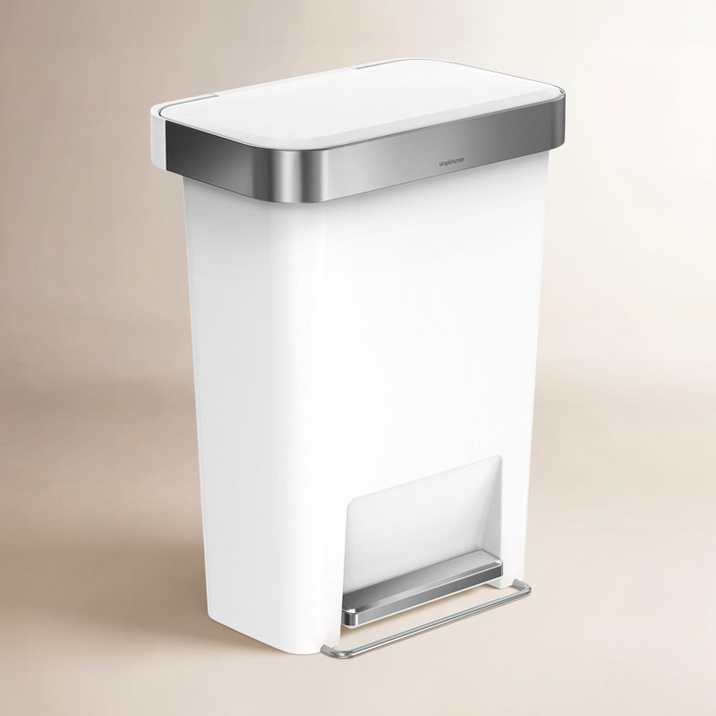 Simplehuman 45 Liter / 12 Gallon Rectangular Kitchen Step Trash Can with Soft-Close Lid, Plastic, White
