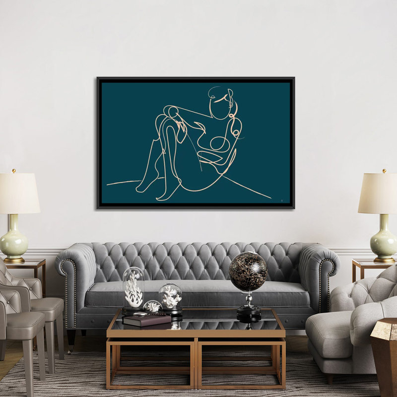 «Teal Nude», reproduction sur toile, H 18 po x l 26 po x P 1,5 po, Toile avec cadre noir