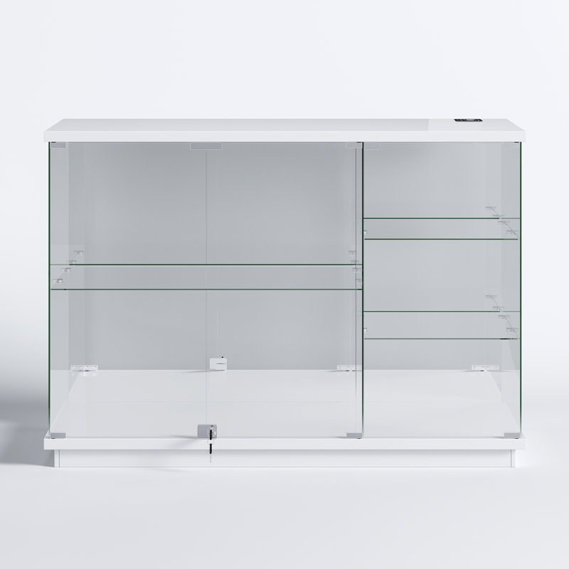 Display Sideboard with RGB Lights, Removable Glass Shelves and Lock, White