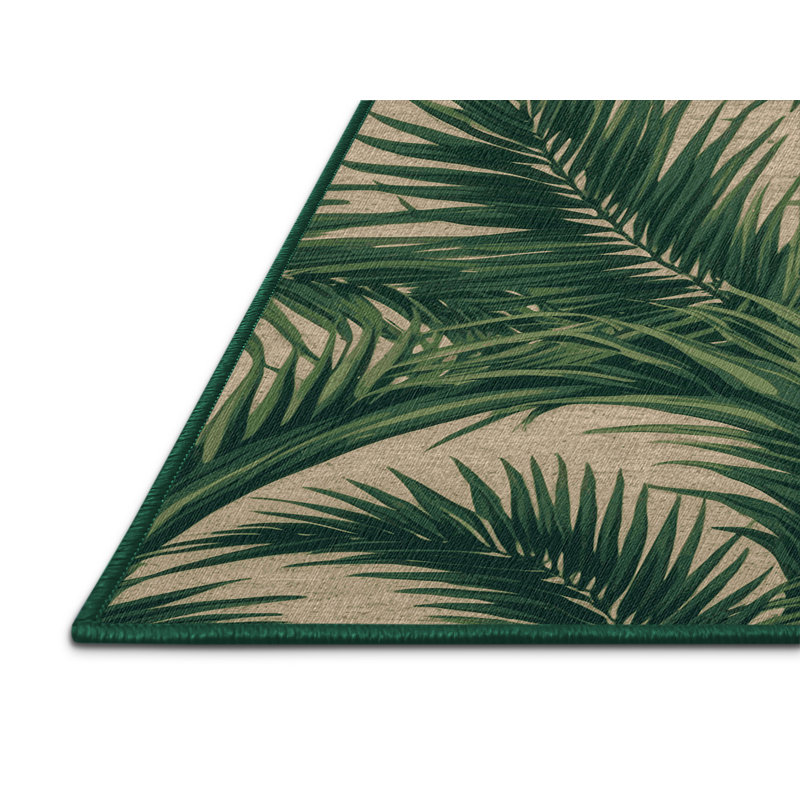 Washable Fan Palm Hawaiian Area Rug, Round 3'