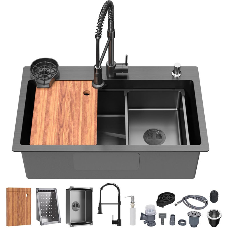 30" X 18" Drop-in Single Bowl Stainless Steel Kitchen Sink Workstation With Accessories