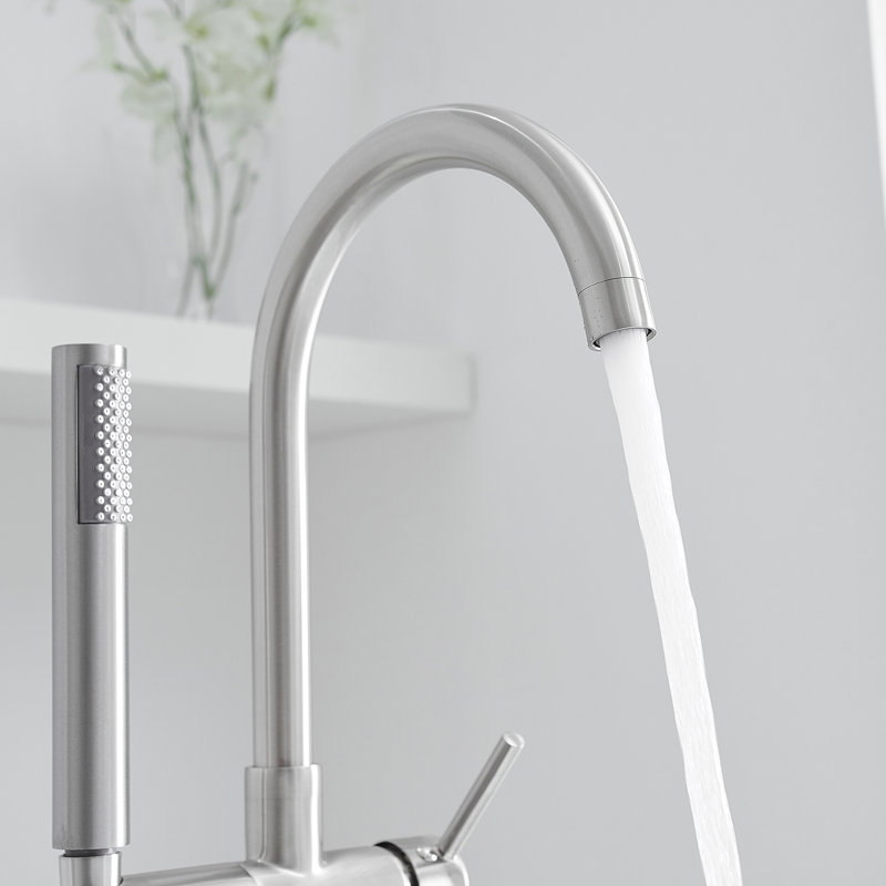 2 Handle Floor Clawfoot Tub Faucet with Diverter, Brushed Nickel