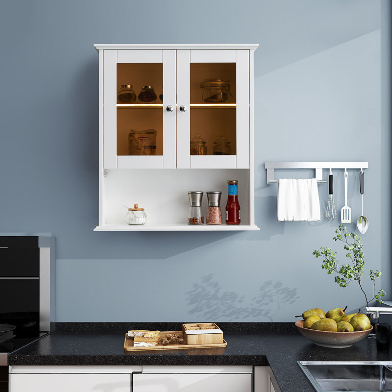 26 in. W x 30 in. H Bathroom Storage Wall Cabinet Fully Assembled with Sensor Light, White
