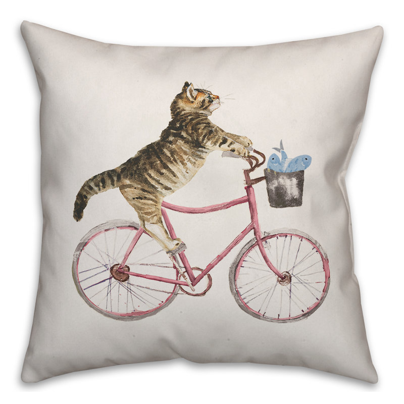  Cat on Bike Throw Pillow