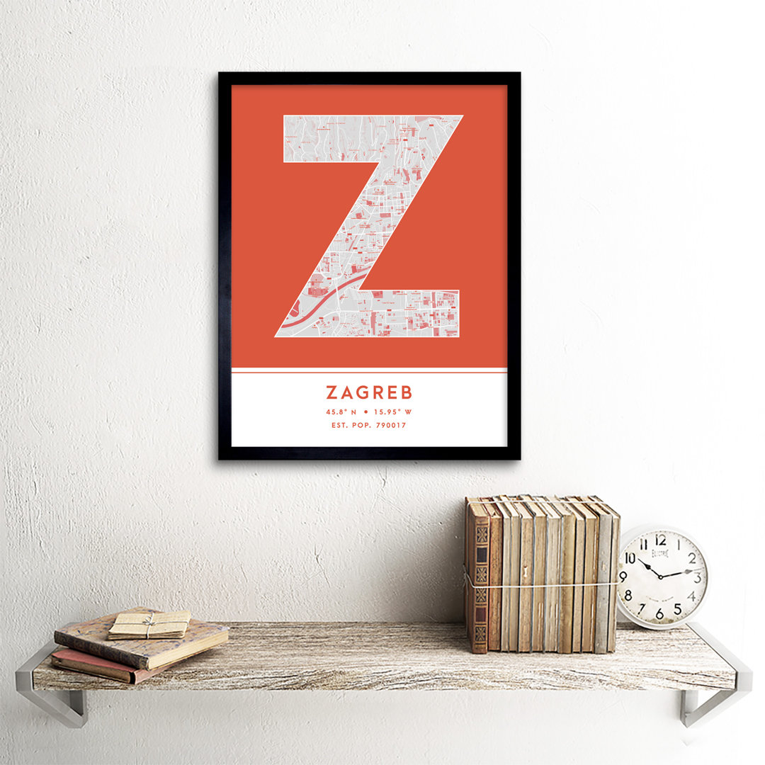 Zagreb City Map Zagreb Croatia City Map Orange - Single Picture Frame Typography