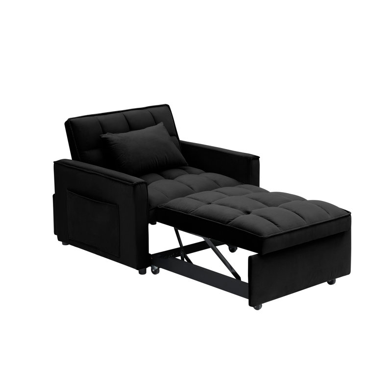 Sofa Bed Chair 3 In 1 Convertible, Recliner, Single Recliner, Suitable For Small Spaces With Adjustable Back Black, Black