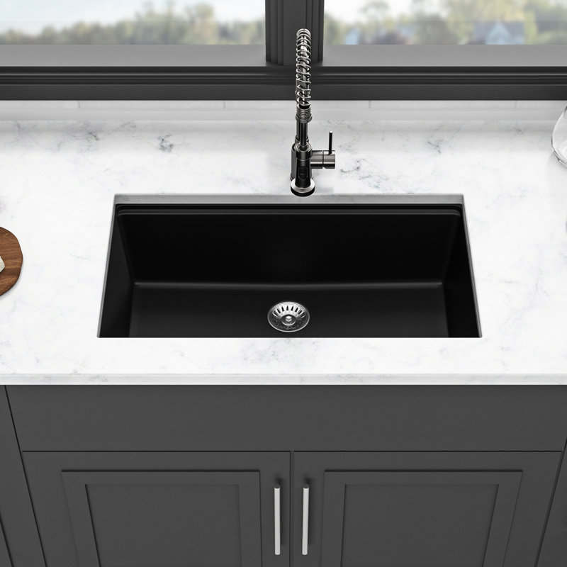 Black Quartz Kitchen Workstation Undermount Sink 33X19" - With Included Incentives Composite Advanced Rewards, Black