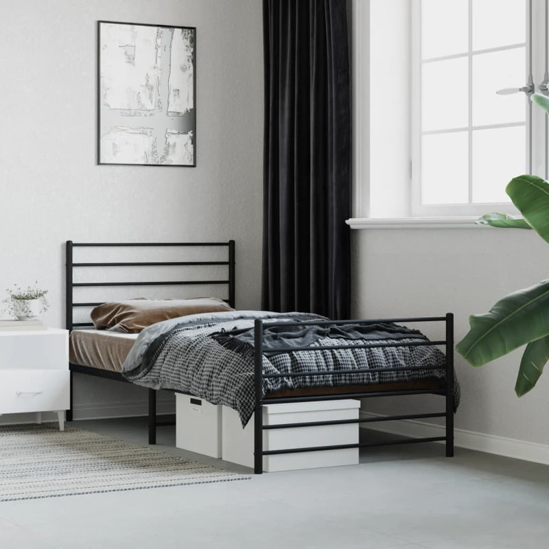Metal Bed Frame with Headboard & Slats, No Mattress, Easy Assembly, Black, Extra-long Twin