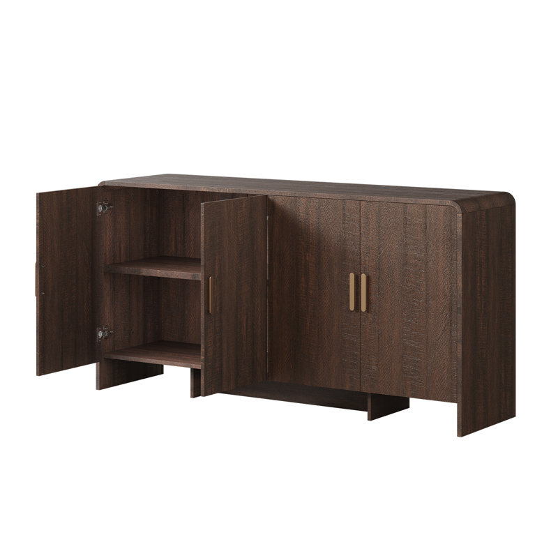 60” Sideboard Curved Cabinet With 4 Doors, 30.5'' H X 60'' W X 15.7'' D, Brown