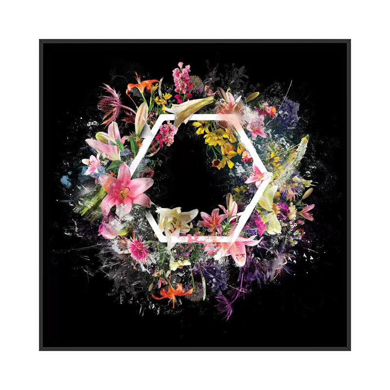 «Bouquet douzième», impression sur toile, H 18 po x l 18 po x P 1,5 po, Toile avec cadre noir, Pas de tapis