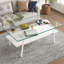 Table basse rectangulaire, plateau en verre trempé avec pieds en métal blanc, table moderne pour le salon, verre transparent-269296098