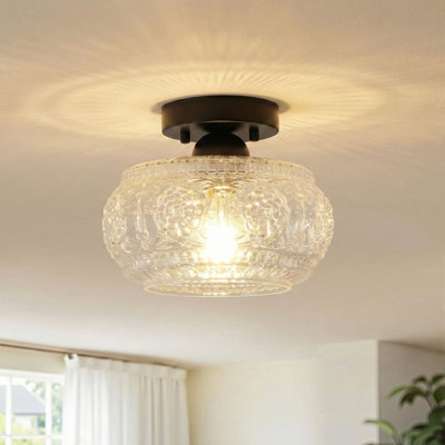 1-Light Flush Mount Ceiling Light with Glass Shade, Polished Brass Finish, Dimmable, E26 Base, ETL Listed