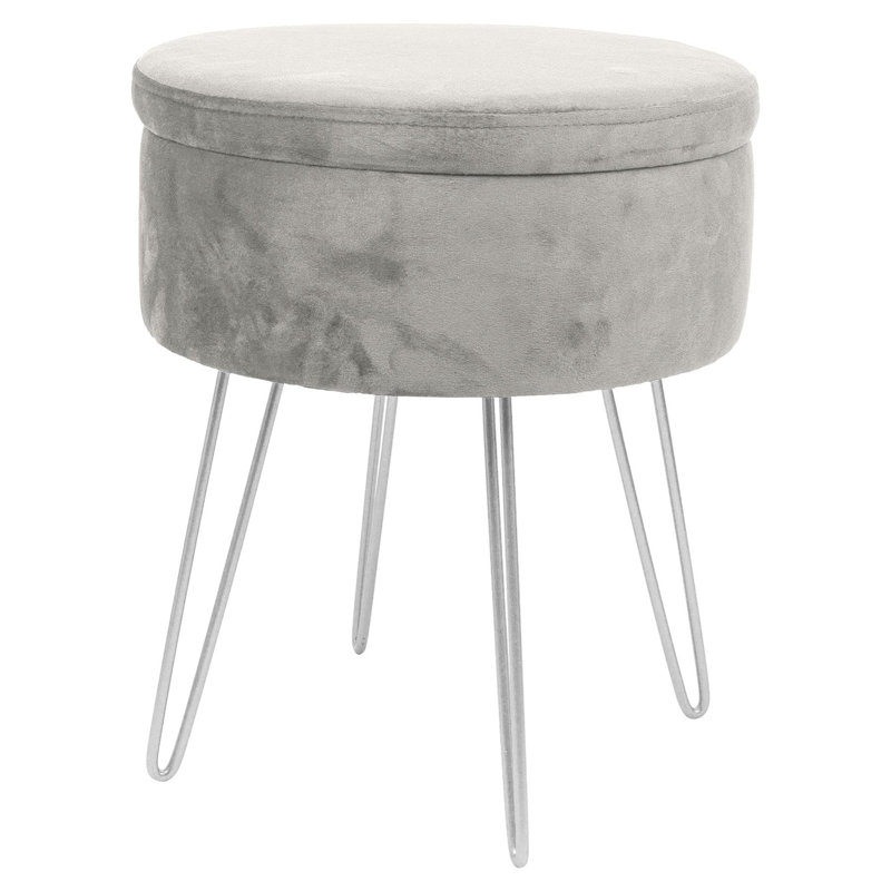 Metal Accent Stool, Velvet, Grey