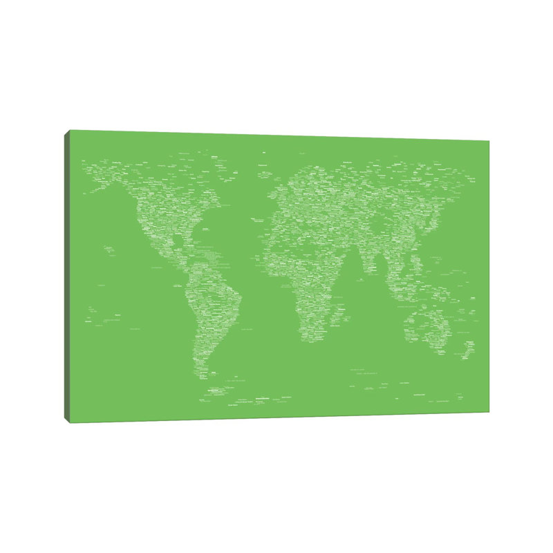 Font World Map (Light Green) by Michael Tompsett - Wrapped Canvas Print