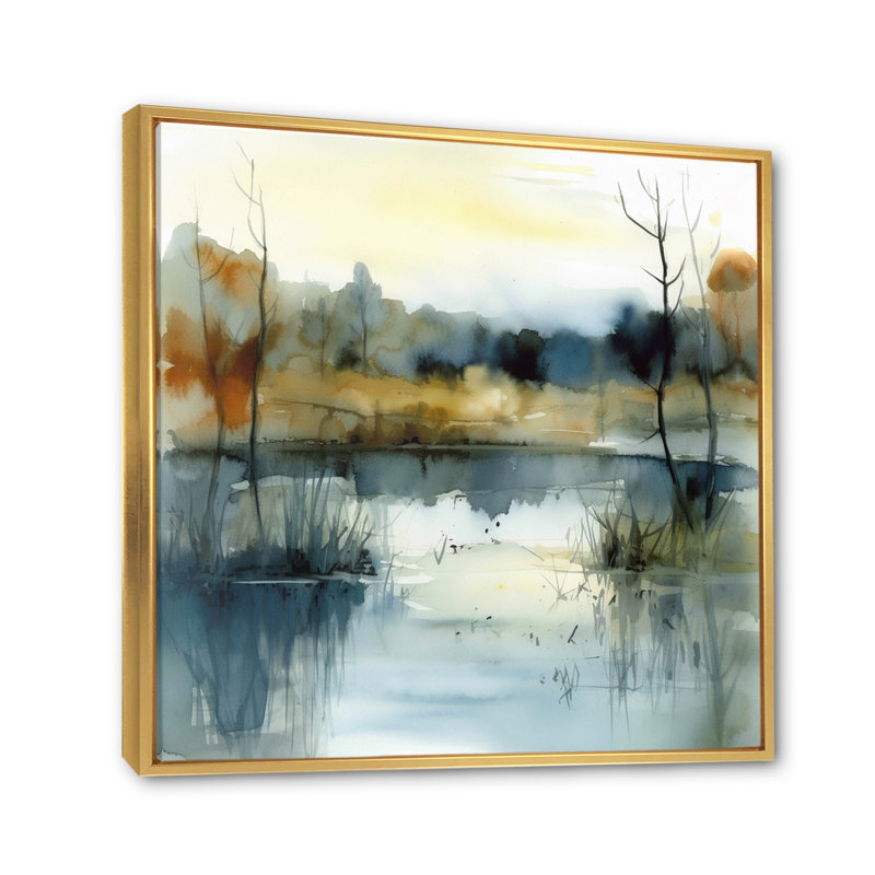 Illustration de paysage de lac d'été VI - impressions encadrées de lac, Cadre flottant doré, H 36 po x l 36 po x P 1,5 po
