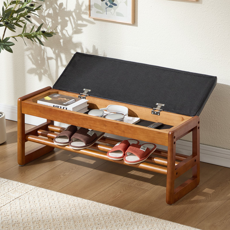 Entryway Shoe Organizer Bench with Open Storage, BLACK