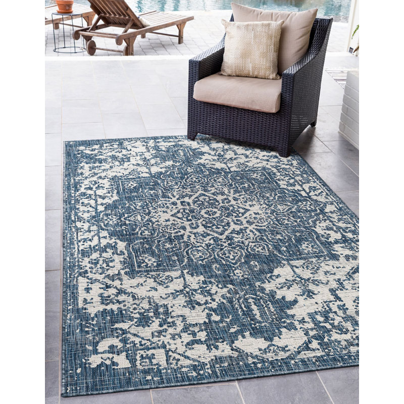 Tapis d'extérieur de couleur turquoise, Rectangle 7 pi x 10 pi
