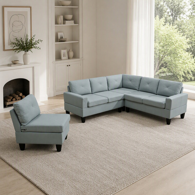 Canapé modulaire en L de 95,5 po x 75 po en forme de L modulaire à 6 places 4 pièces avec méridienne Massa Calico