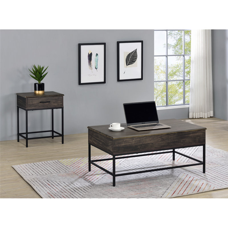 Adrainne Solid Wood Top End Table Set, 2