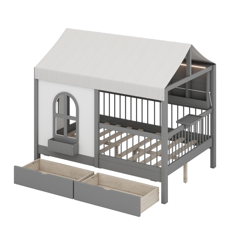 Lit maison avec grands tiroirs, Gris