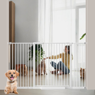 Narrow 1.37"Adjustable Pet Gate - Pressure Mount, Auto-Close, Double Lock,  No Tools Installation, Metal Safety Barrier for Hallways & Doorways (White)