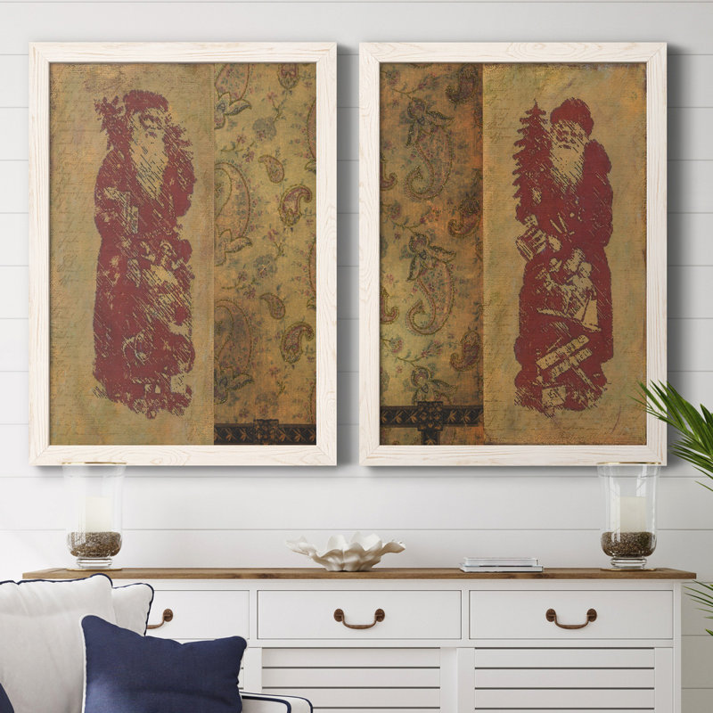" Vinatage Santa I " 2 - Pieces, White Framed Canvas, No Mat, 32" H x 23" W x 1" D