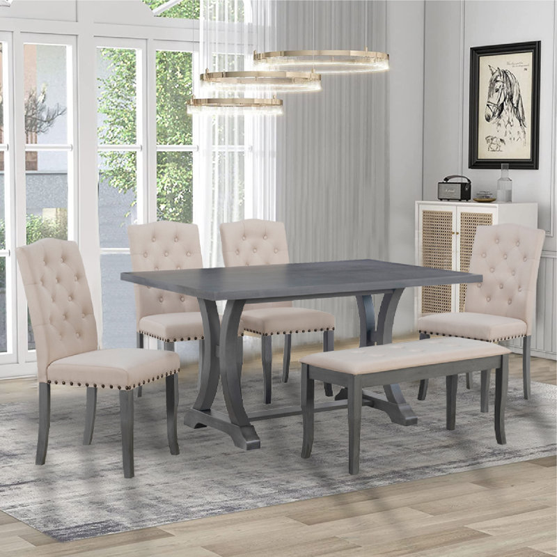 Ensemble de salle à manger 36 L x 60 l, Gris antique, Gris antique, Beige / gris antique