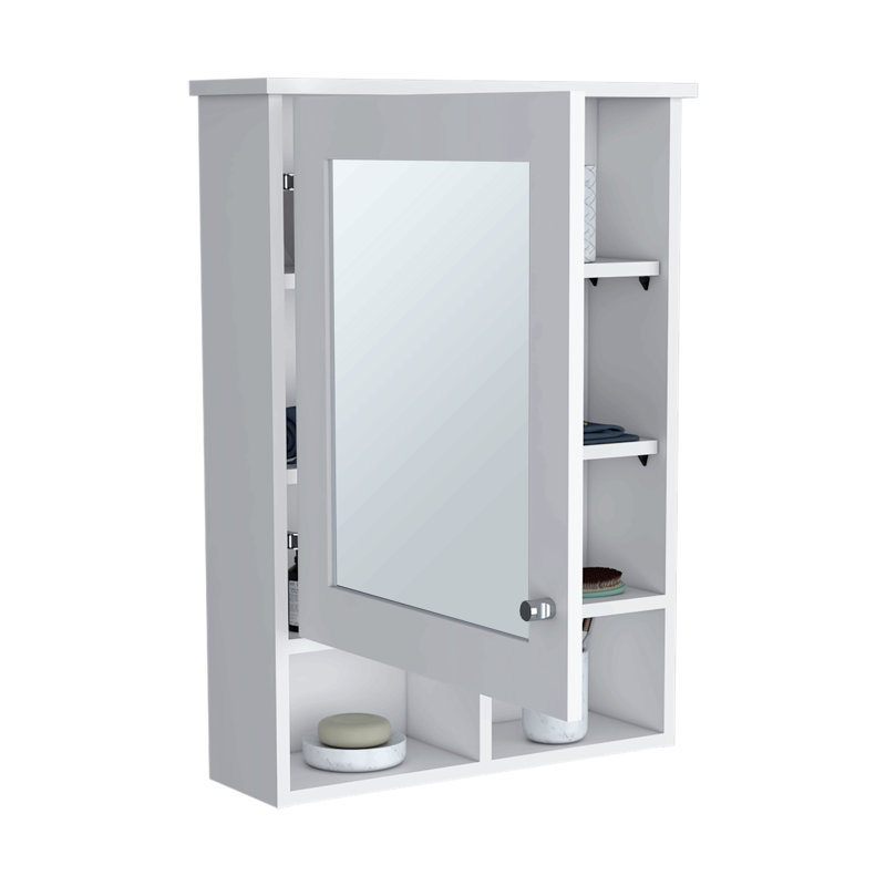 Armoire à pharmacie avec porte-miroir de 29 po de hauteur avec trois tablettes dissimulées et deux tablettes ouvertes pour la salle de bain, la cuisine et le vestibule