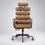 Fauteuil de bureau rétro Calan en cuir pleine fleur brun avec fonction massage par vibration et inclinaison, idéal pour le confort et la détente.-810677933