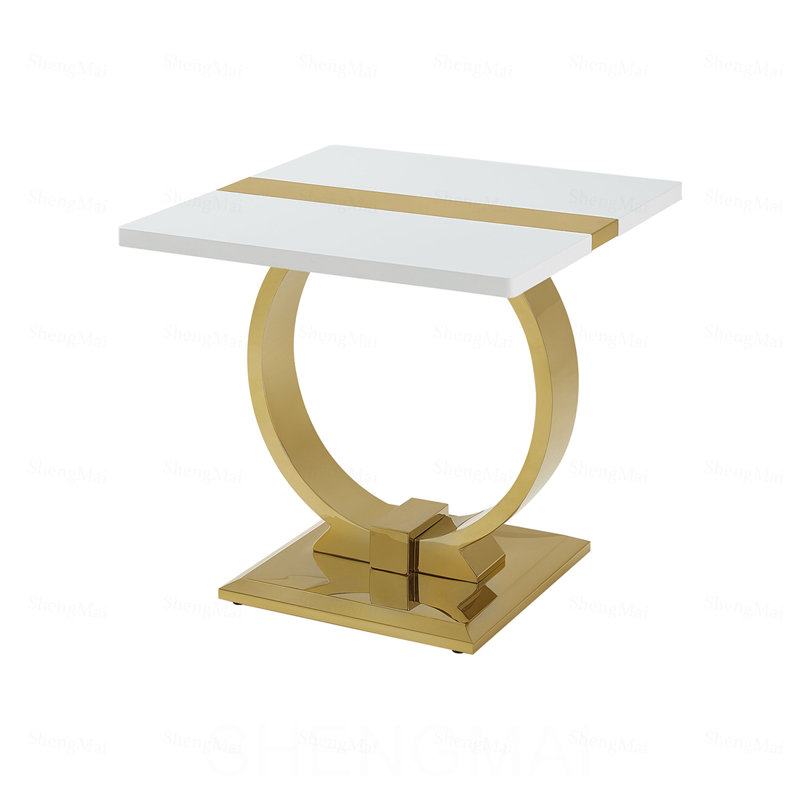 Table de bout à finition carrée en or et blanc, Doré