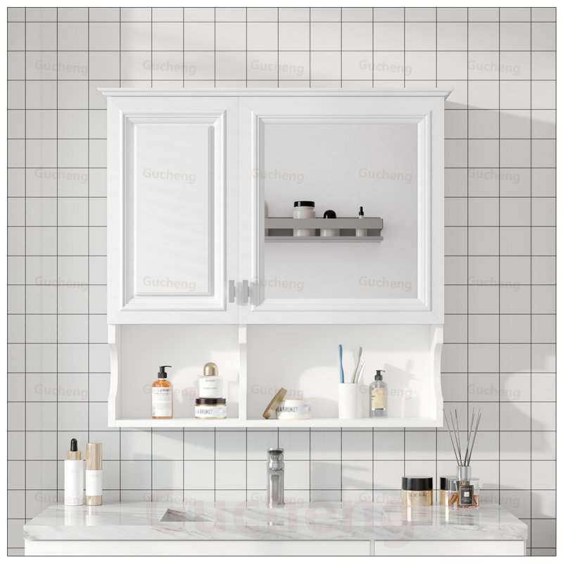 Armoire de toilette murale à miroir avec tablettes ouvertes, tablette réglable et rangement dissimulé pour les toilettes modernes