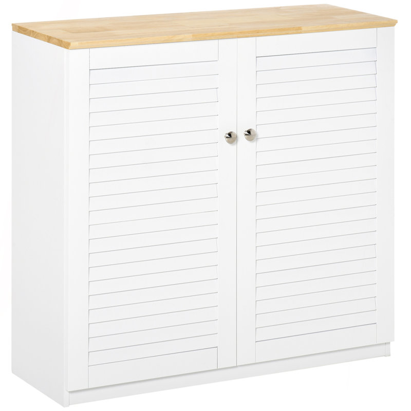 Buffet, armoire de cuisine, armoire à café avec portes à persiennes doubles et tablette réglable pour le salon, couloir, blanc