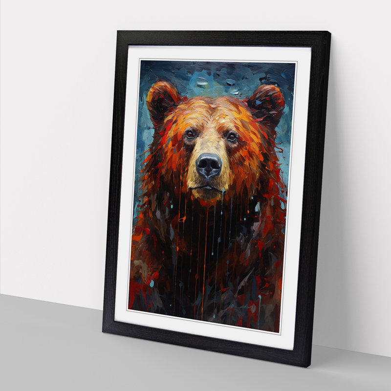 Bear Art Informel Art - Framed Print, 46cm H x 34cm W x 2cm D, Black Framed