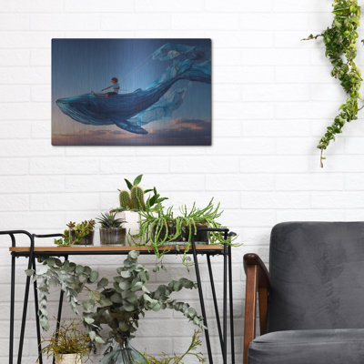  «Riding A Flying Whale» par Ann Klee, art mural en métal, 16 po x 12 po
