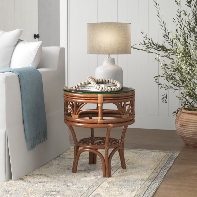Prespa Glass Top End Table, Walnut