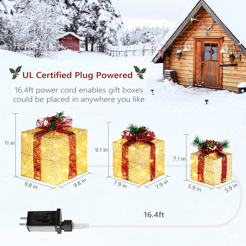 3PCS Christmas Gift Box Decorative Accent