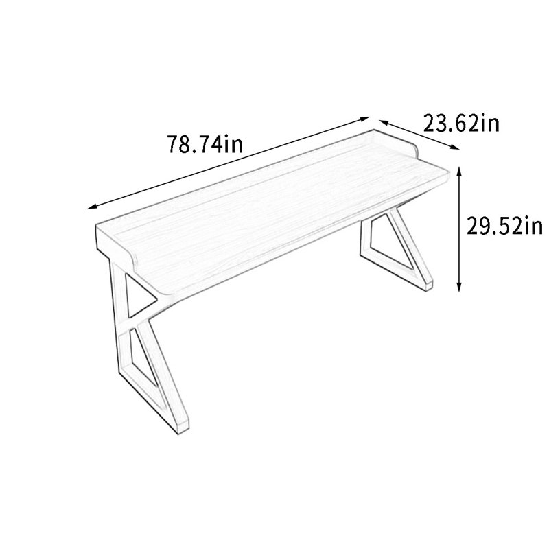 Grand bureau à panneau en bois massif avec relief, H 29,52 po x l 78,74 po x P 23,62 po