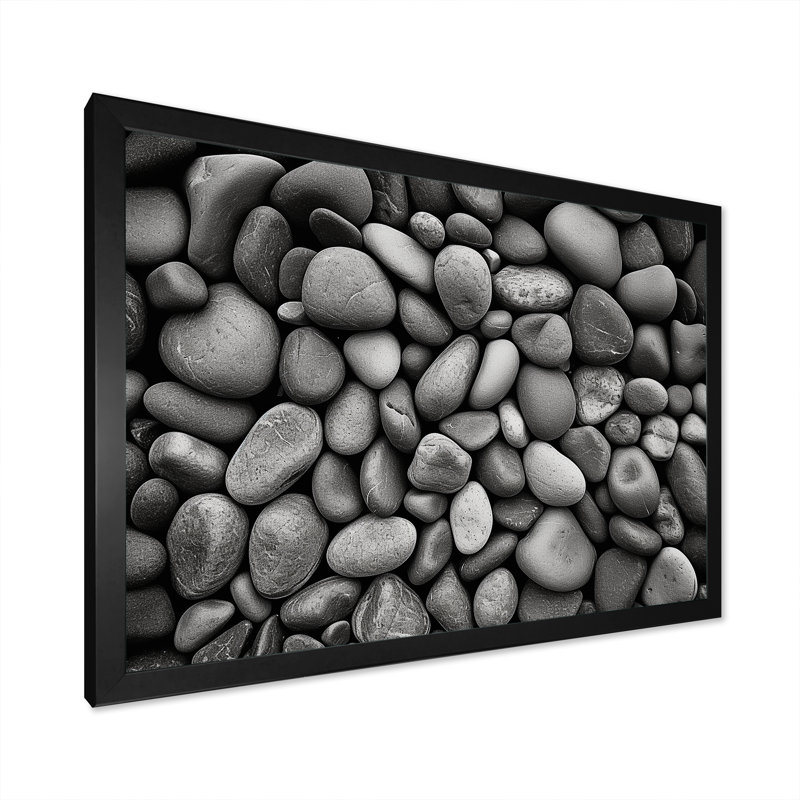 «Gray Stones Scenery Minimalisme I», reproduction sur toile, Cadre simple noir, H 34 po x l 44 po x P 1,5 po
