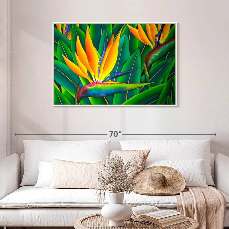 Oiseau luxuriant du paradis, Cadre flottant blanc, 43 po x 29 po