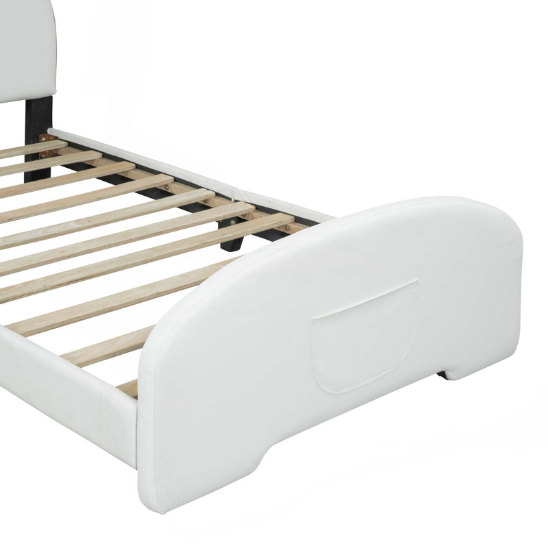 Lit plateforme tapissier simple avec tête et pied de lit en forme d'ours, Blanc