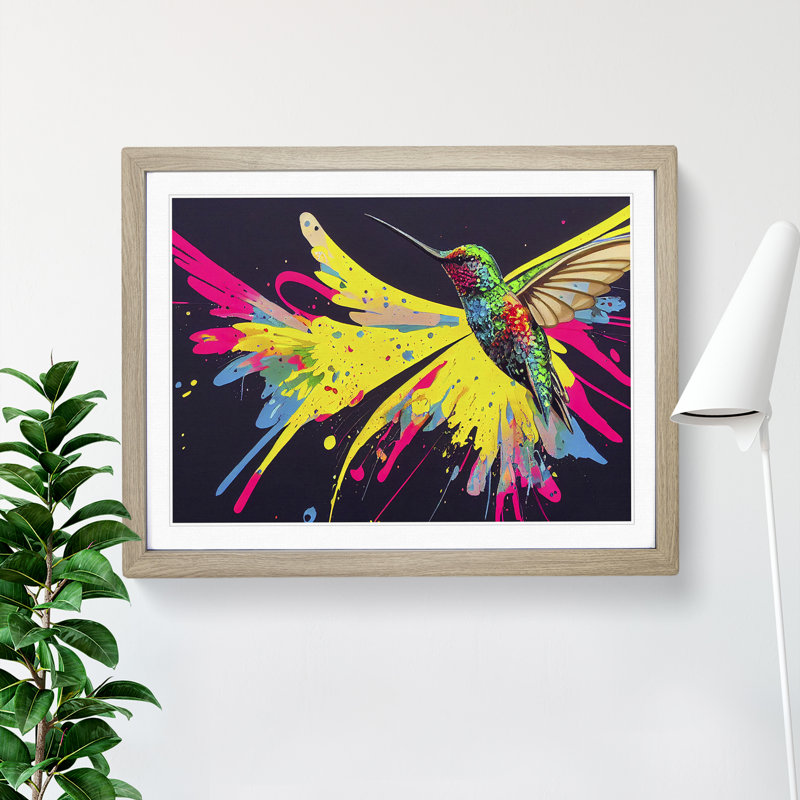 Hummingbird In Colour Vol.4 Abstract - Single Picture Frame Painting, 34cm H x 46cm W x 2cm D, Oak